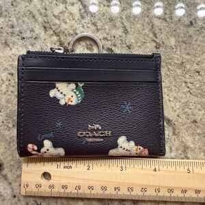 Coach navy Card Holder with Snowman design